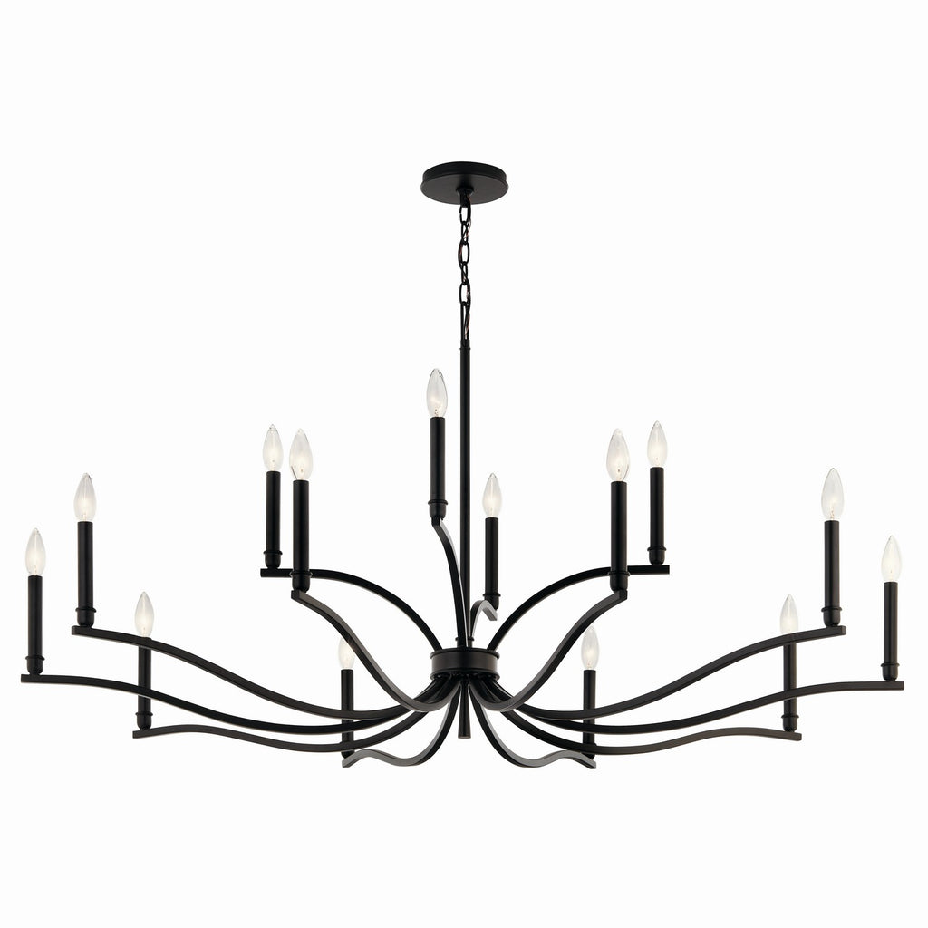 KICHLER 52698BK Malene 52.75 Inch 14 Light 2-Tier Chandelier In Black