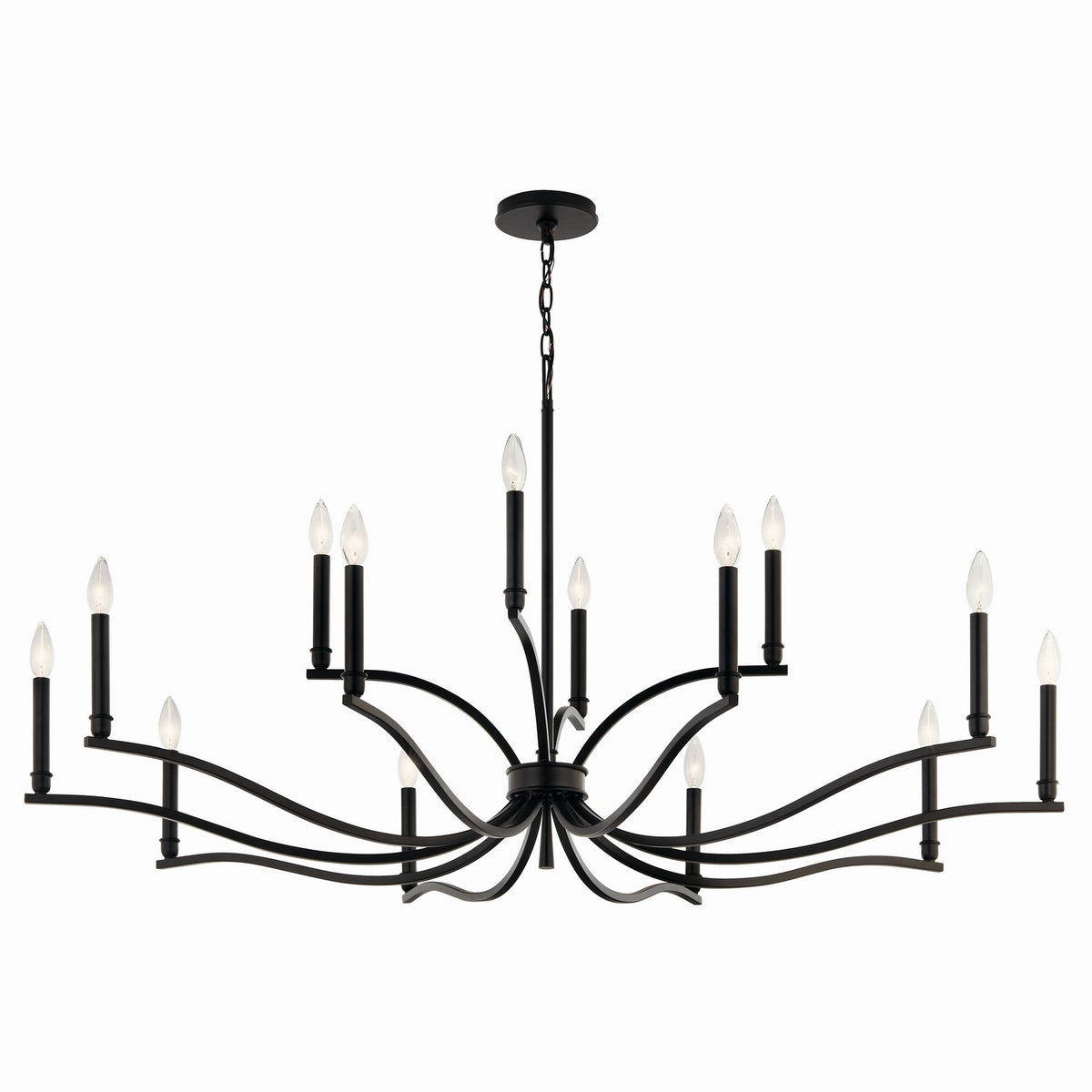 KICHLER 52698BK Malene 52.75 Inch 14 Light 2-Tier Chandelier In Black