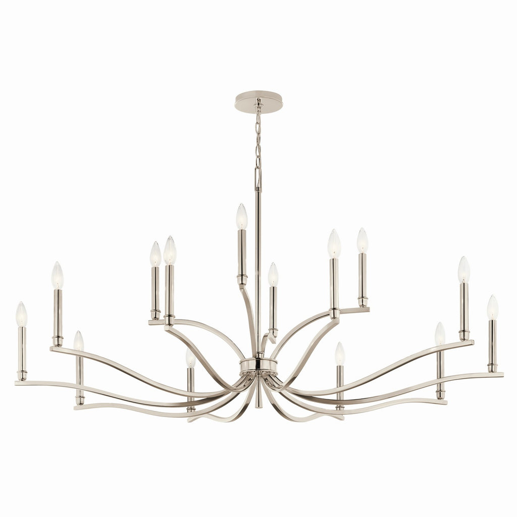 KICHLER 52698PN Malene 52.75 Inch 14 Light 2-Tier Chandelier In Polished Nickel