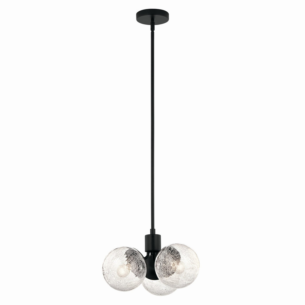 KICHLER 52700BK Silvarious 16.5 Inch 3 Light Convertible Pendant With Clear Crackled Glass In Black