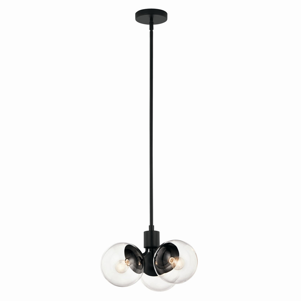 KICHLER 52700BKCLR Silvarious 16.5 Inch 3 Light Convertible Pendant With Clear Glass In Black