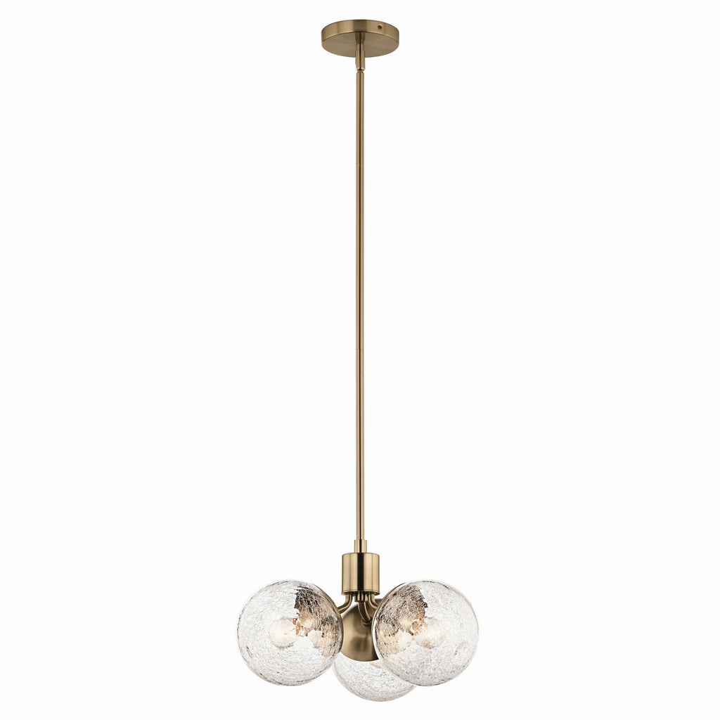 KICHLER 52700CPZ Silvarious 16.5 Inch 3 Light Convertible Pendant With Clear Crackled Glass In Champagne Bronze