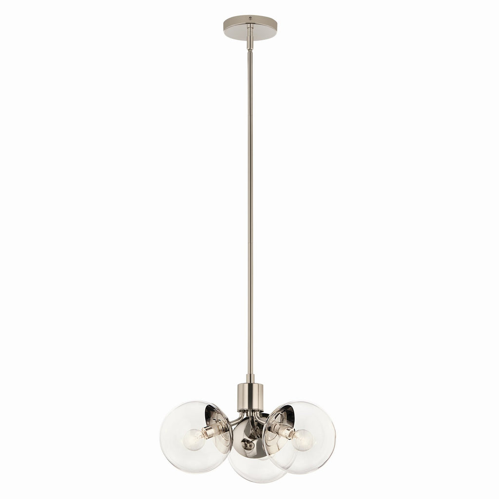 KICHLER 52700PNCLR Silvarious 16.5 Inch 3 Light Convertible Pendant With Clear Glass In Polished Nickel