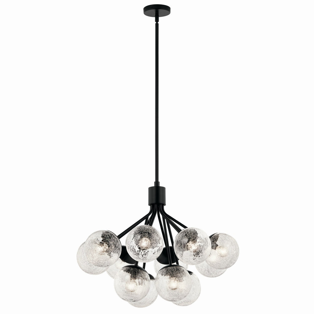 KICHLER 52701BK Silvarious 30 Inch 12 Light Convertible Chandelier With Clear Crackled Glass In Black