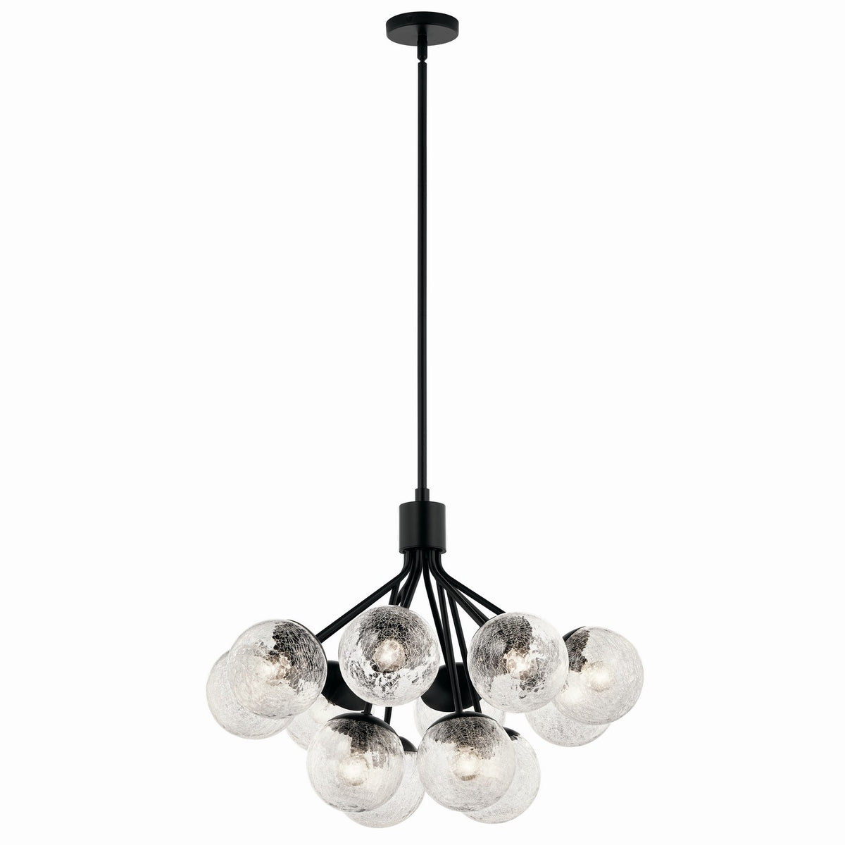 KICHLER 52701BK Silvarious 30 Inch 12 Light Convertible Chandelier With Clear Crackled Glass In Black
