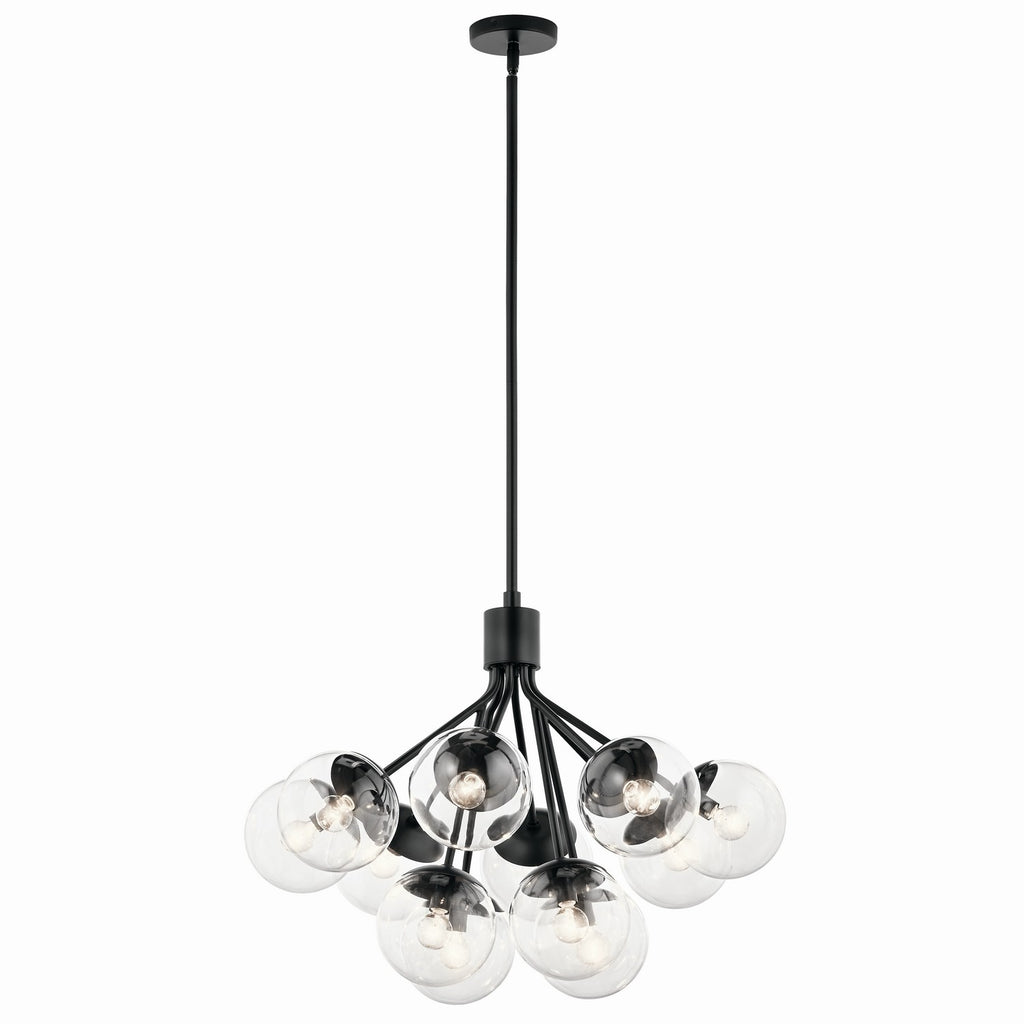 KICHLER 52701BKCLR Silvarious 30 Inch 12 Light Convertible Chandelier With Clear Glass In Black