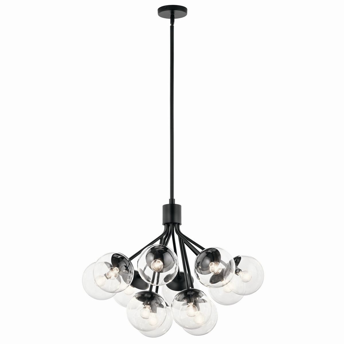 KICHLER 52701BKCLR Silvarious 30 Inch 12 Light Convertible Chandelier With Clear Glass In Black