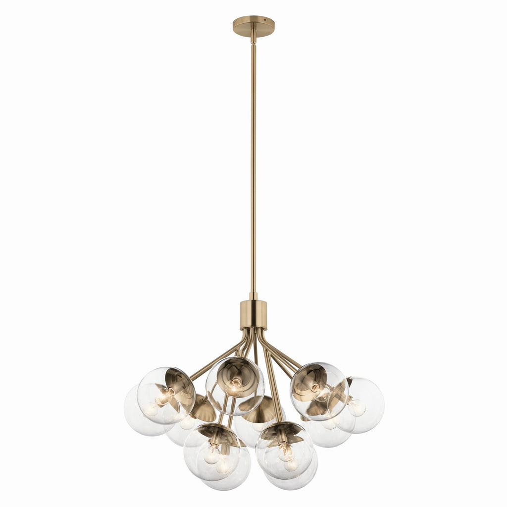 KICHLER 52701CPZCLR Silvarious 30 Inch 12 Light Convertible Chandelier With Clear Glass In Champagne Bronze
