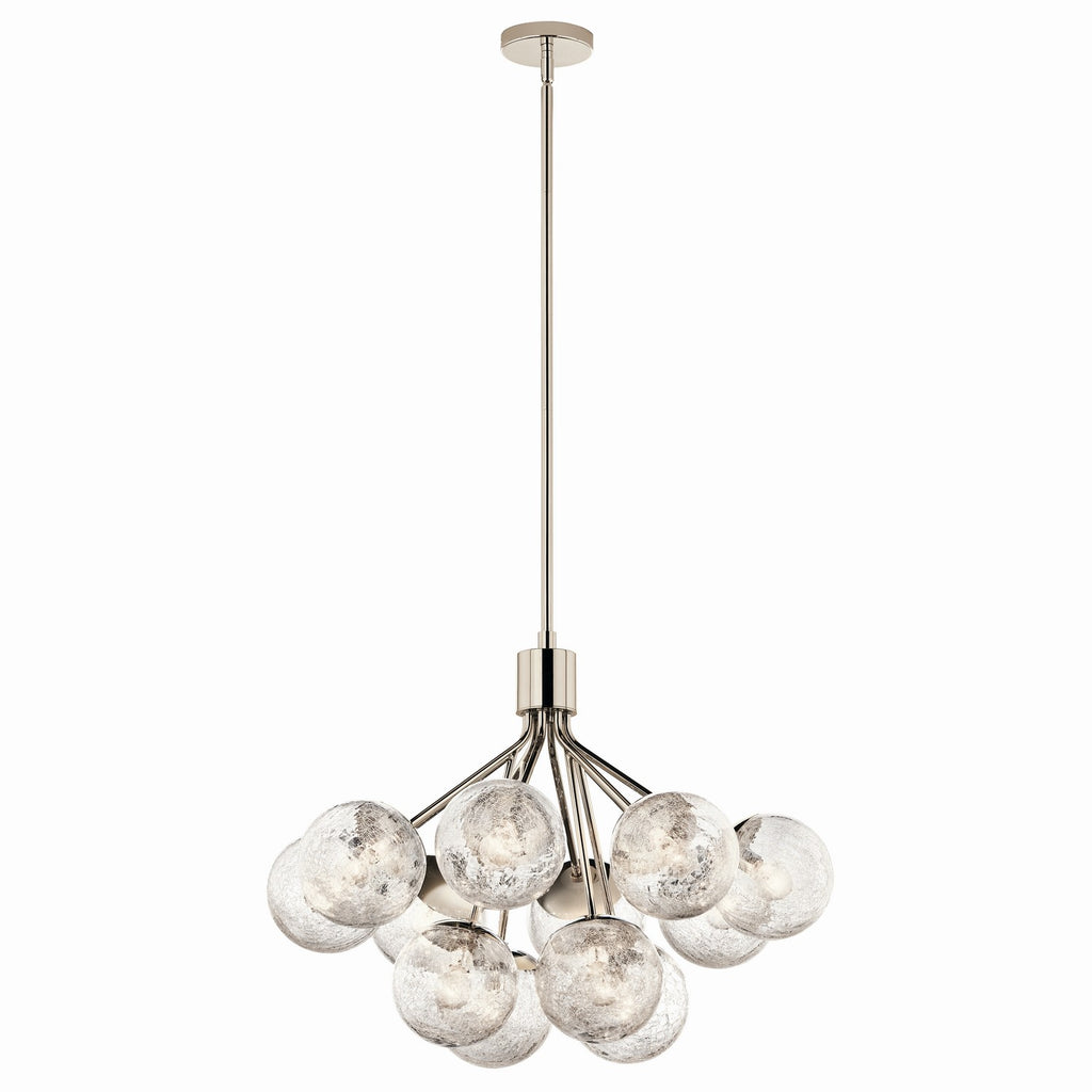 KICHLER 52701PN Silvarious 30 Inch 12 Light Convertible Chandelier With Clear Crackled Glass In Polished Nickel