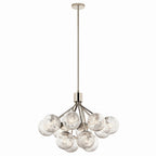 KICHLER 52701PN Silvarious 30 Inch 12 Light Convertible Chandelier With Clear Crackled Glass In Polished Nickel
