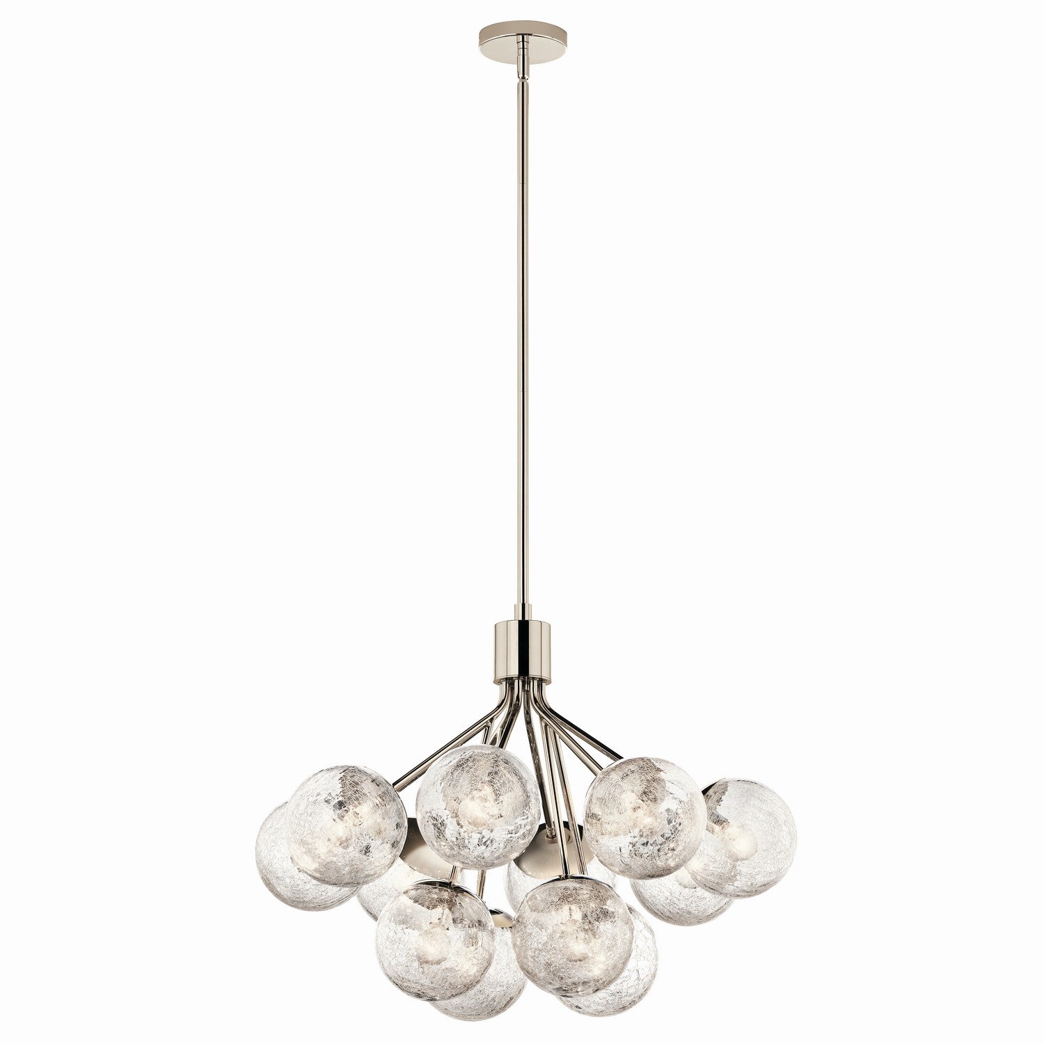 KICHLER 52701PN Silvarious 30 Inch 12 Light Convertible Chandelier With Clear Crackled Glass In Polished Nickel