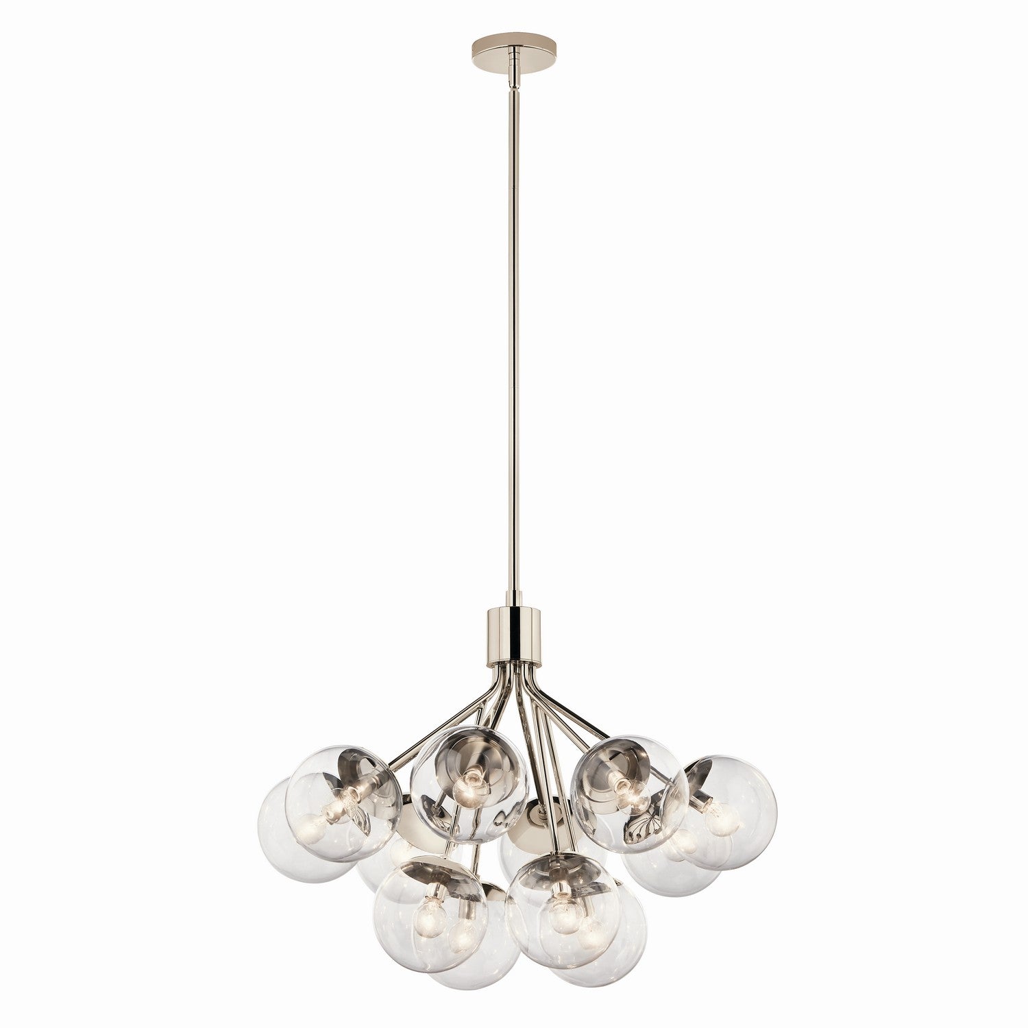 KICHLER 52701PNCLR Silvarious 30 Inch 12 Light Convertible Chandelier With Clear Glass In Polished Nickel