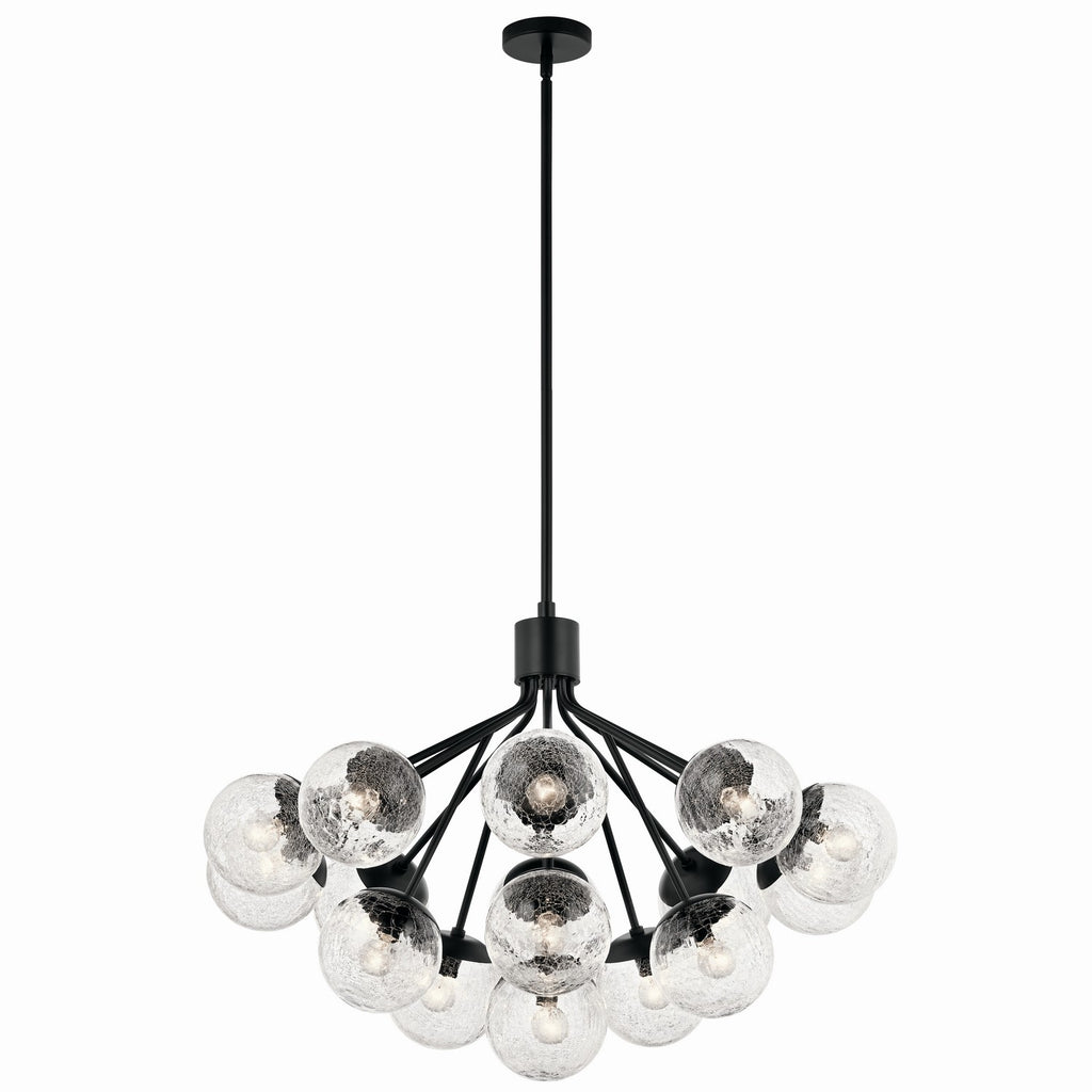 KICHLER 52702BK Silvarious 38 Inch 16 Light Convertible Chandelier With Clear Crackled Glass In Black