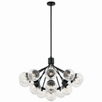 KICHLER 52702BK Silvarious 38 Inch 16 Light Convertible Chandelier With Clear Crackled Glass In Black
