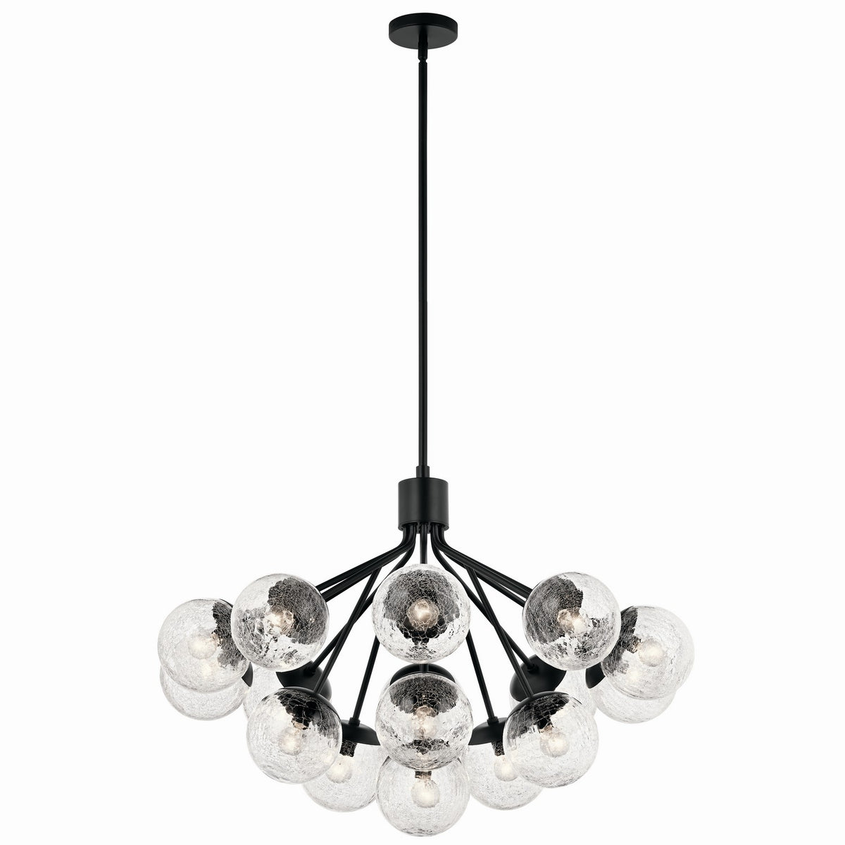KICHLER 52702BK Silvarious 38 Inch 16 Light Convertible Chandelier With Clear Crackled Glass In Black