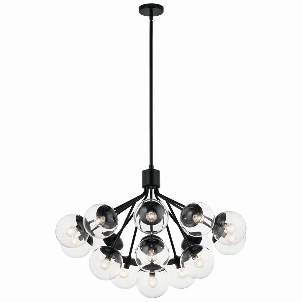 KICHLER 52702BKCLR Silvarious 38 Inch 16 Light Convertible Chandelier With Clear Glass In Black
