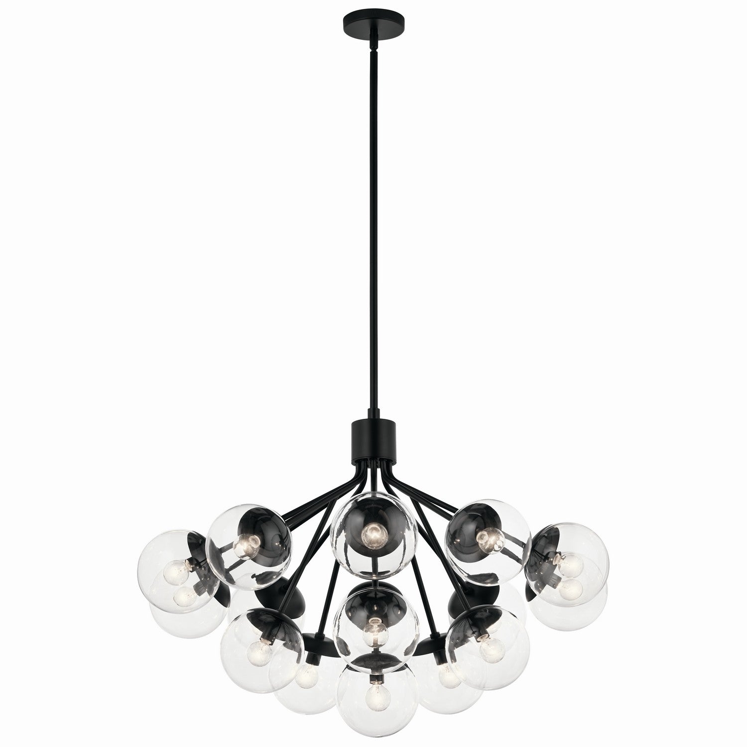 KICHLER 52702BKCLR Silvarious 38 Inch 16 Light Convertible Chandelier With Clear Glass In Black