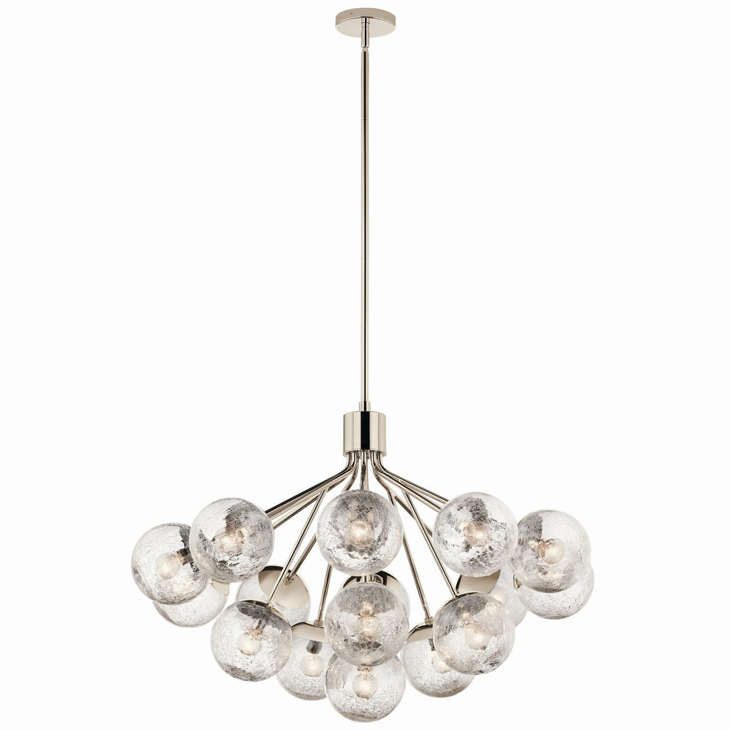 KICHLER 52702PN Silvarious 38 Inch 16 Light Convertible Chandelier With Clear Crackled Glass In Polished Nickel