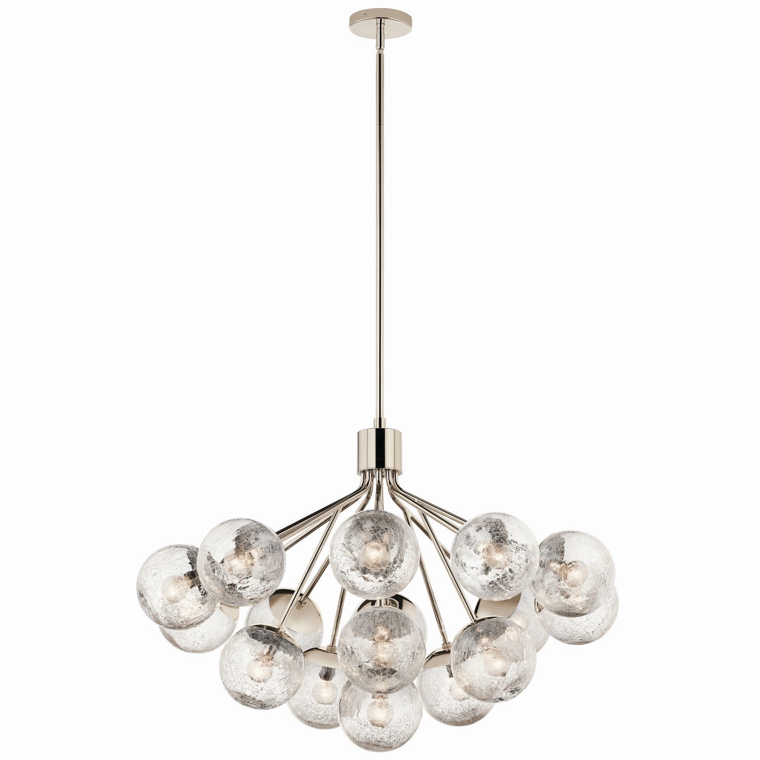KICHLER 52702PN Silvarious 38 Inch 16 Light Convertible Chandelier With Clear Crackled Glass In Polished Nickel