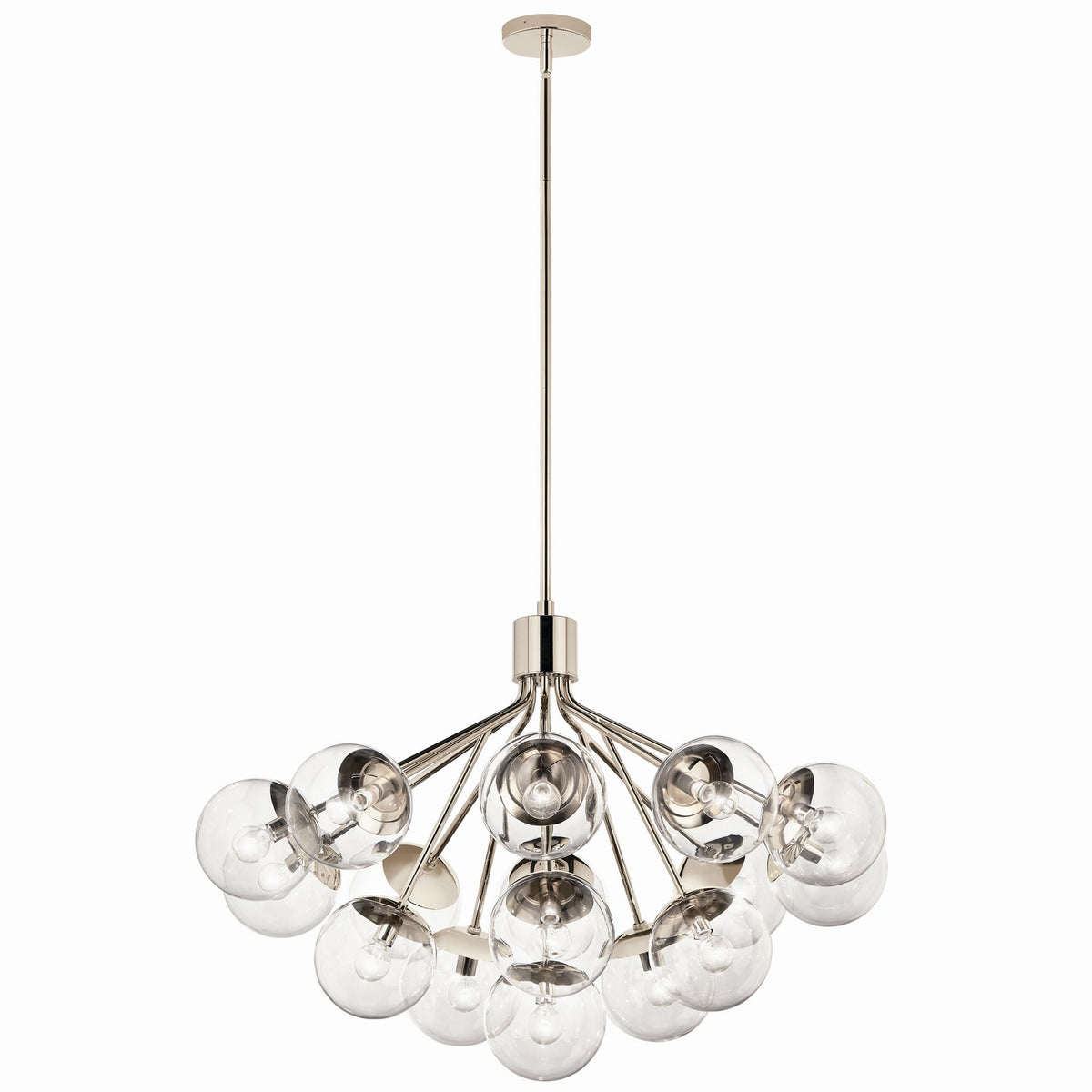 KICHLER 52702PNCLR Silvarious 38 Inch 16 Light Convertible Chandelier With Clear Glass In Polished Nickel
