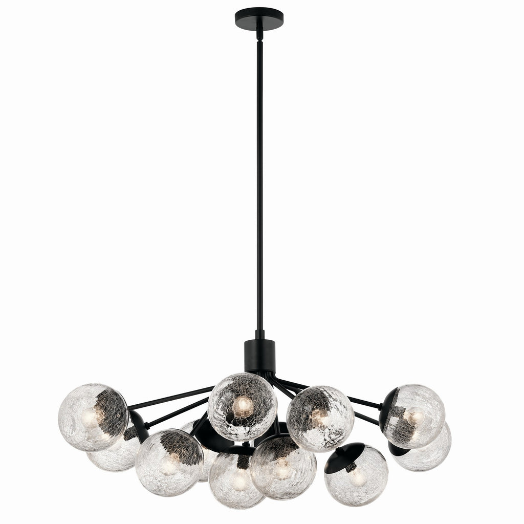 KICHLER 52703BK Silvarious 48 Inch 12 Light Linear Convertible Chandelier With Clear Crackled Glass In Black