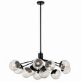 KICHLER 52703BK Silvarious 48 Inch 12 Light Linear Convertible Chandelier With Clear Crackled Glass In Black