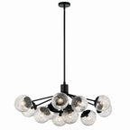 KICHLER 52703BK Silvarious 48 Inch 12 Light Linear Convertible Chandelier With Clear Crackled Glass In Black