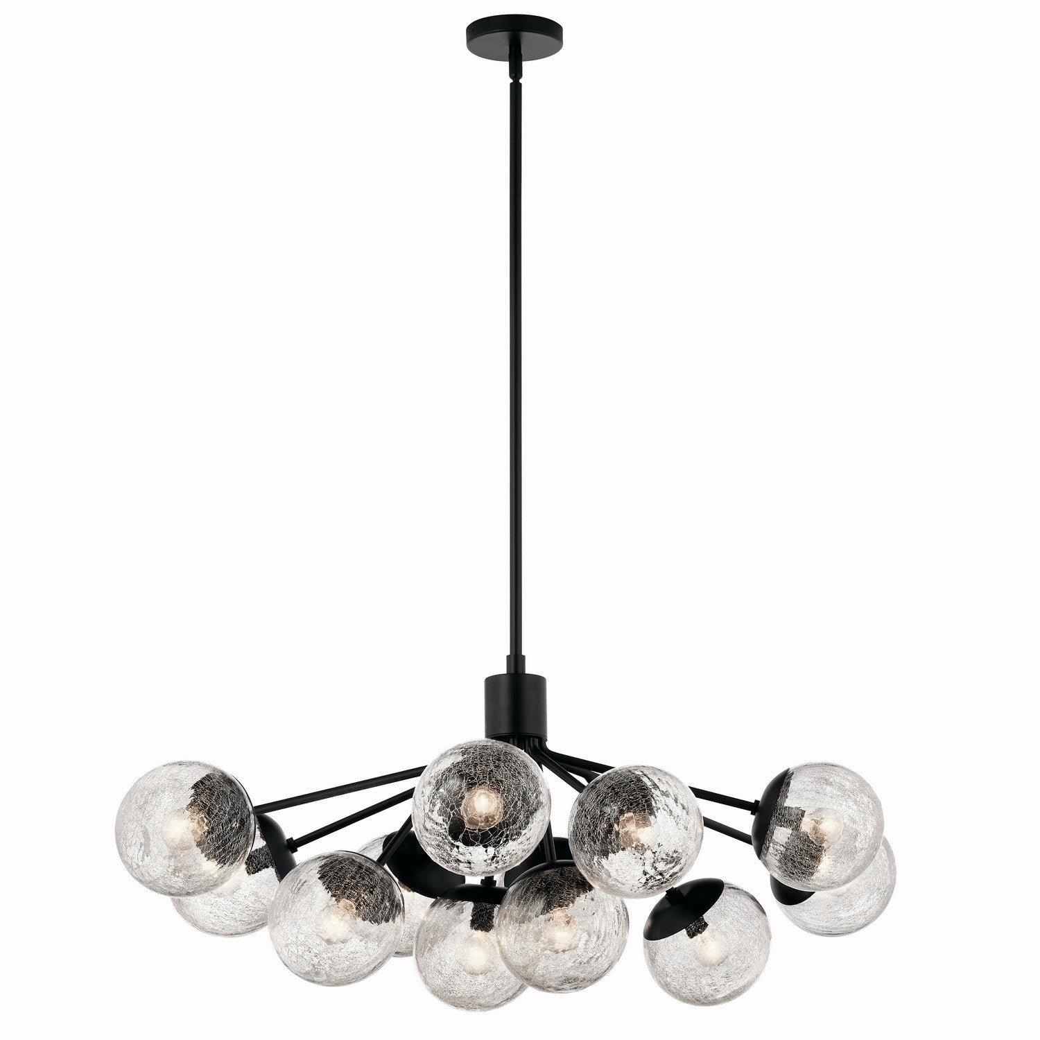 KICHLER 52703BK Silvarious 48 Inch 12 Light Linear Convertible Chandelier With Clear Crackled Glass In Black