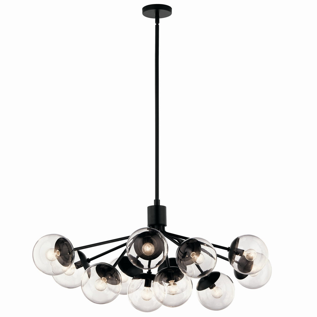 KICHLER 52703BKCLR Silvarious 48 Inch 12 Light Linear Convertible Chandelier With Clear Glass In Black