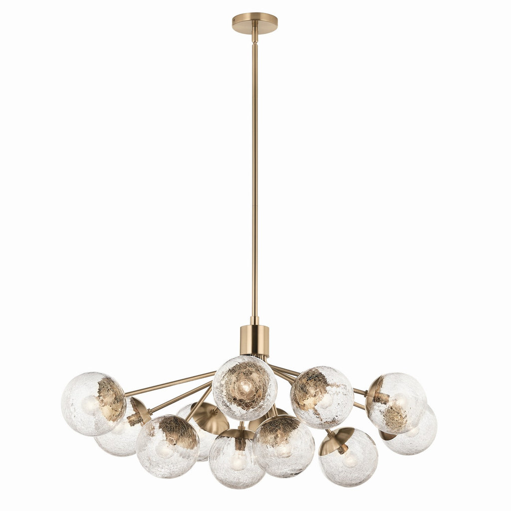 KICHLER 52703CPZ Silvarious 48 Inch 12 Light Linear Convertible Chandelier With Clear Crackled Glass In Champagne Bronze