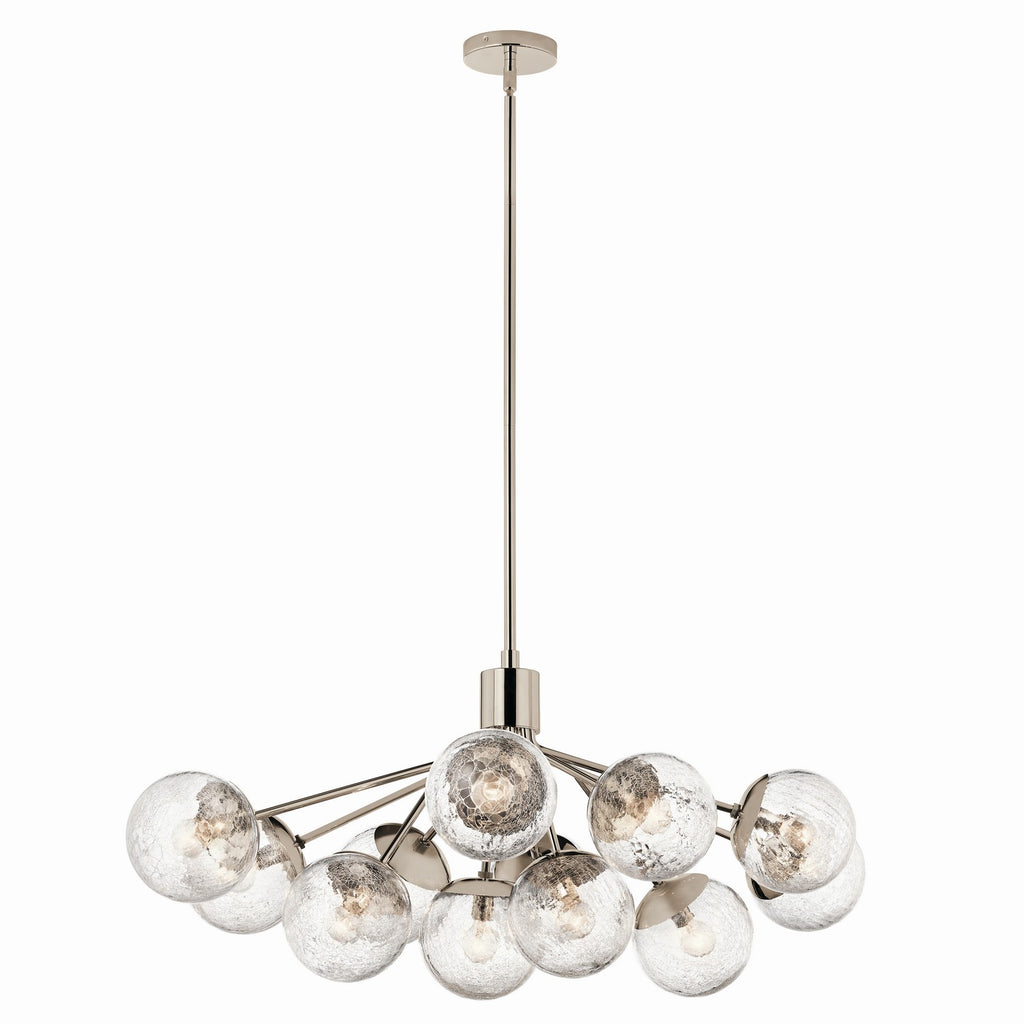 KICHLER 52703PN Silvarious 48 Inch 12 Light Linear Convertible Chandelier With Clear Crackled Glass In Polished Nickel