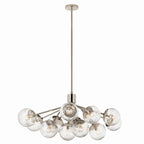 KICHLER 52703PN Silvarious 48 Inch 12 Light Linear Convertible Chandelier With Clear Crackled Glass In Polished Nickel