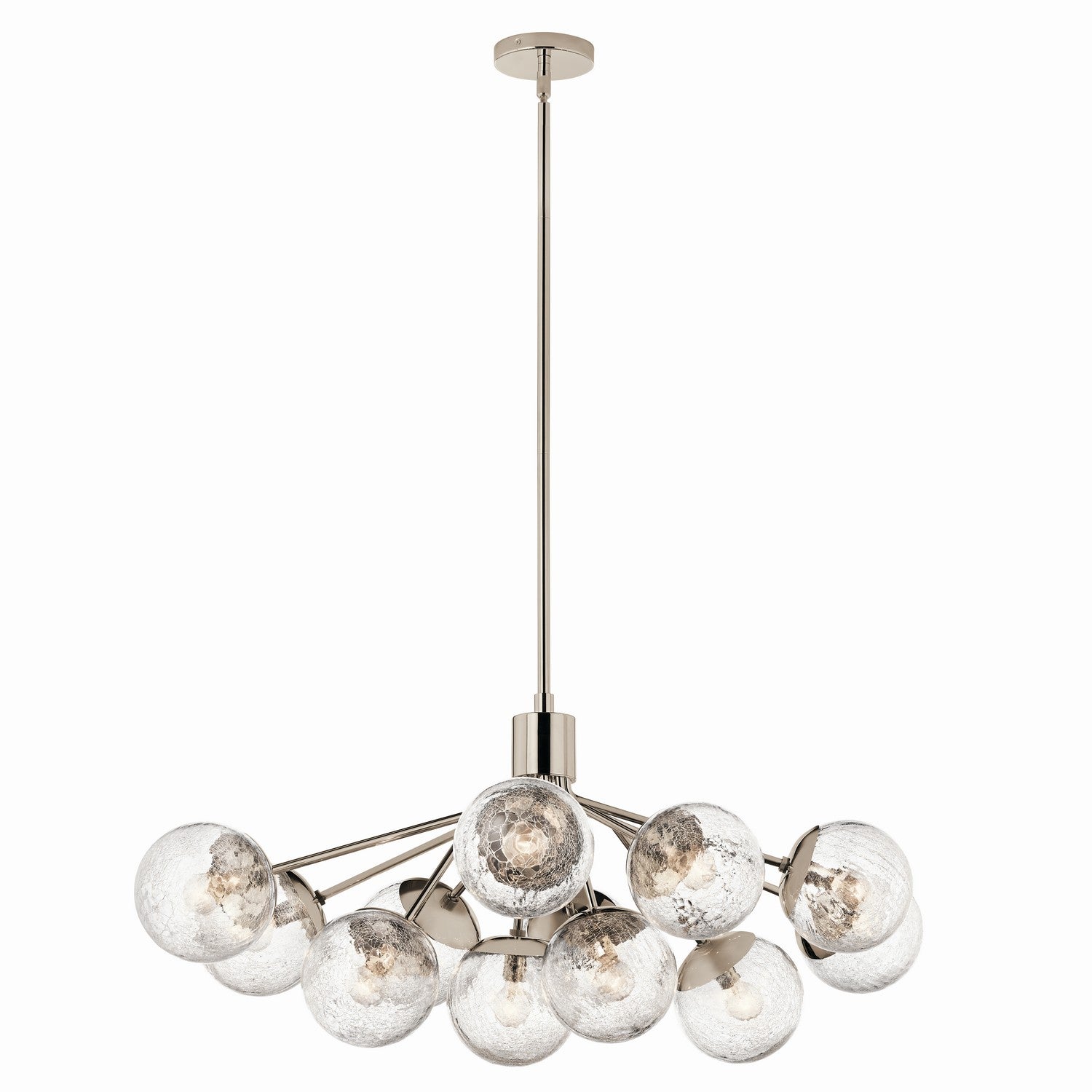 KICHLER 52703PN Silvarious 48 Inch 12 Light Linear Convertible Chandelier With Clear Crackled Glass In Polished Nickel