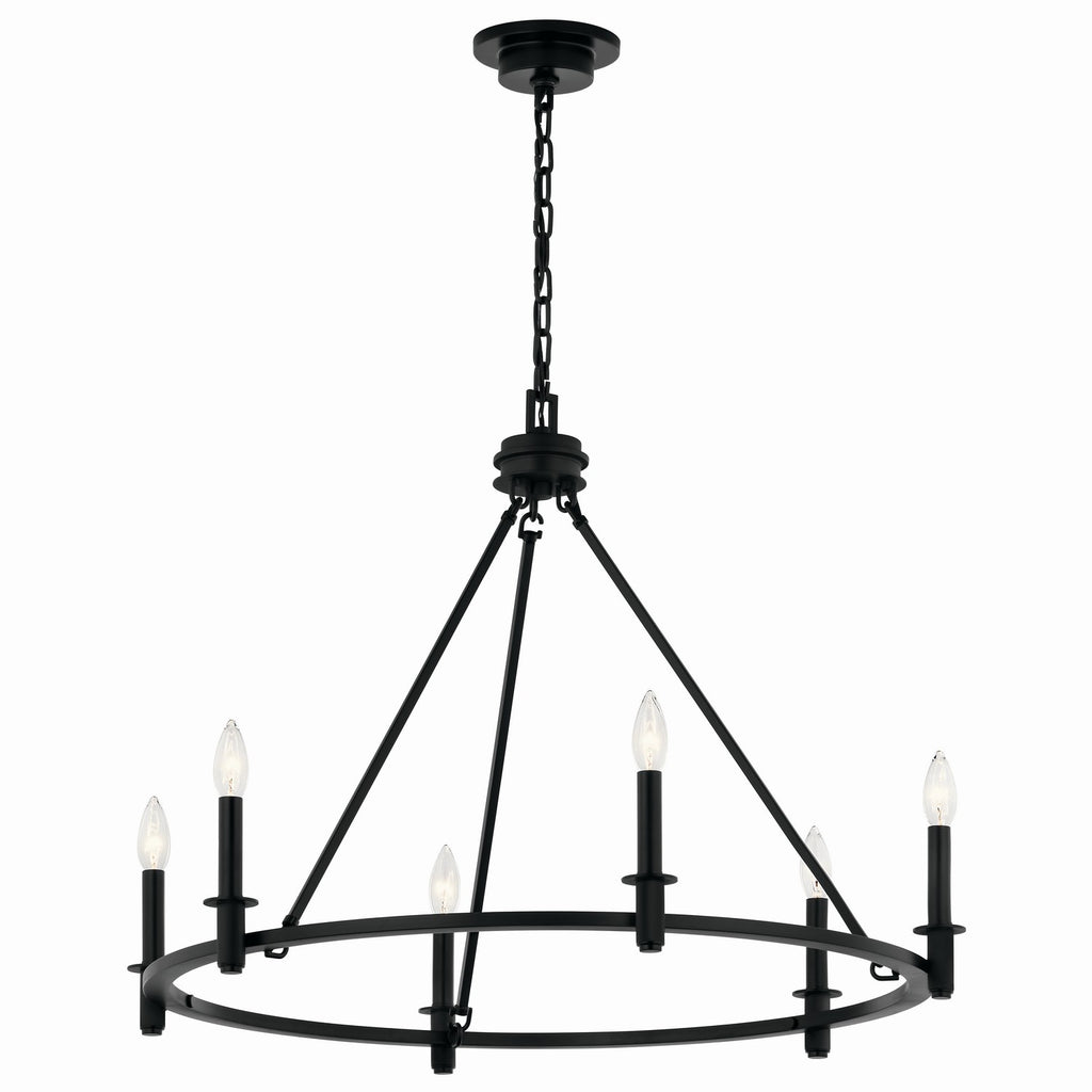 KICHLER 52705BK Carrick 32.25 Inch 6 Light Chandelier In Black