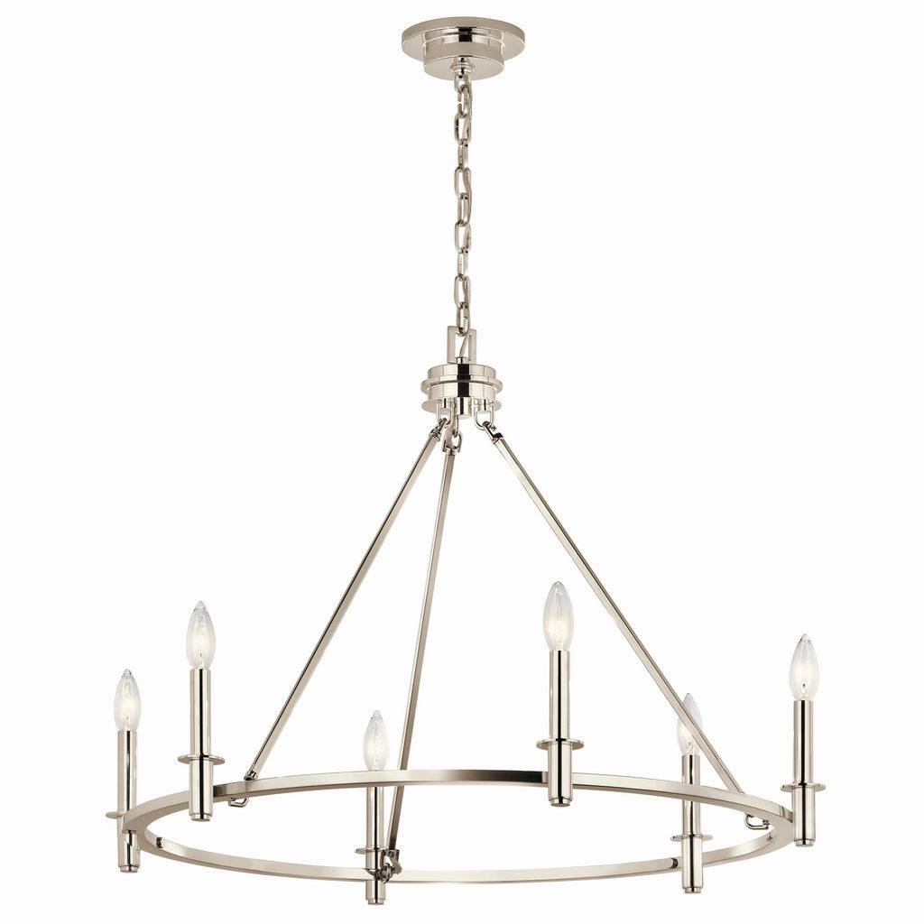 KICHLER 52705PN Carrick 32.25 Inch 6 Light Chandelier In Polished Nickel
