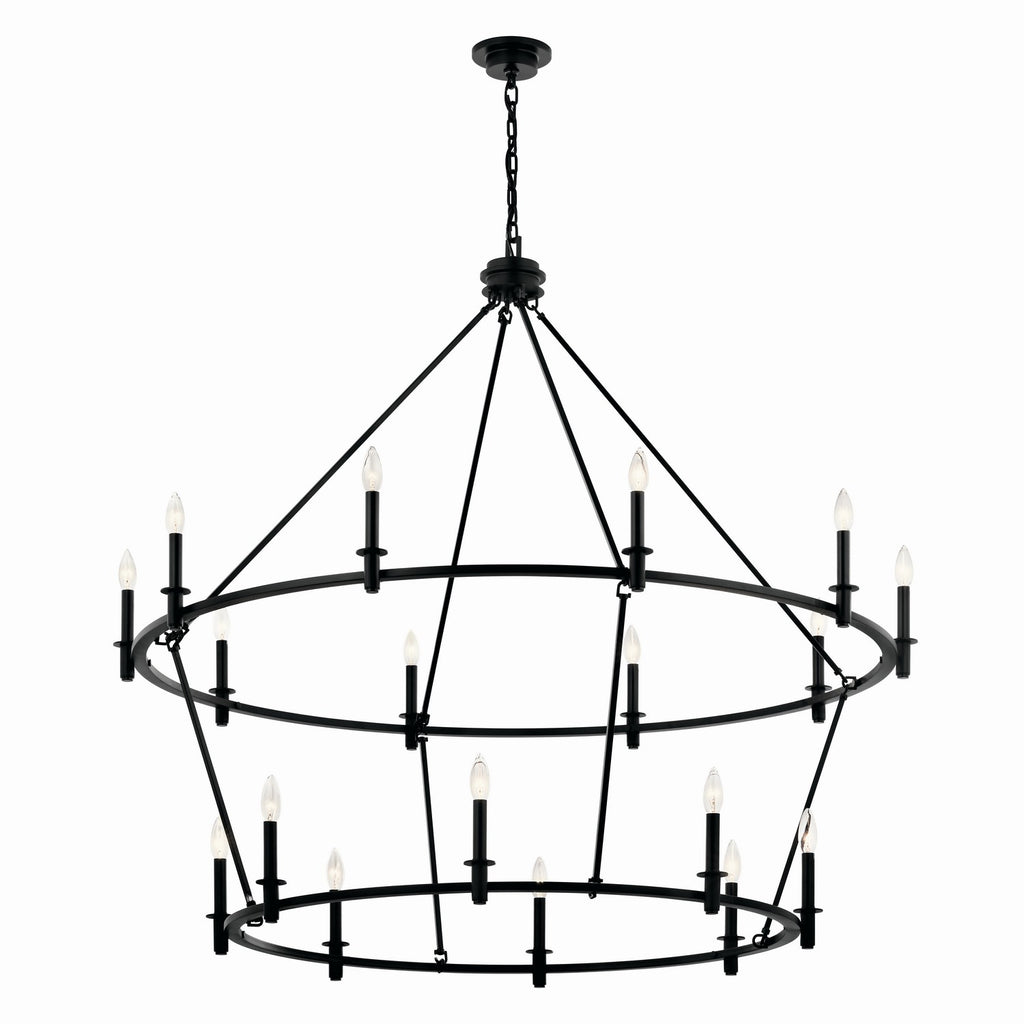 KICHLER 52708BK Carrick 54.25 Inch 18 Light 2-Tier Chandelier In Black