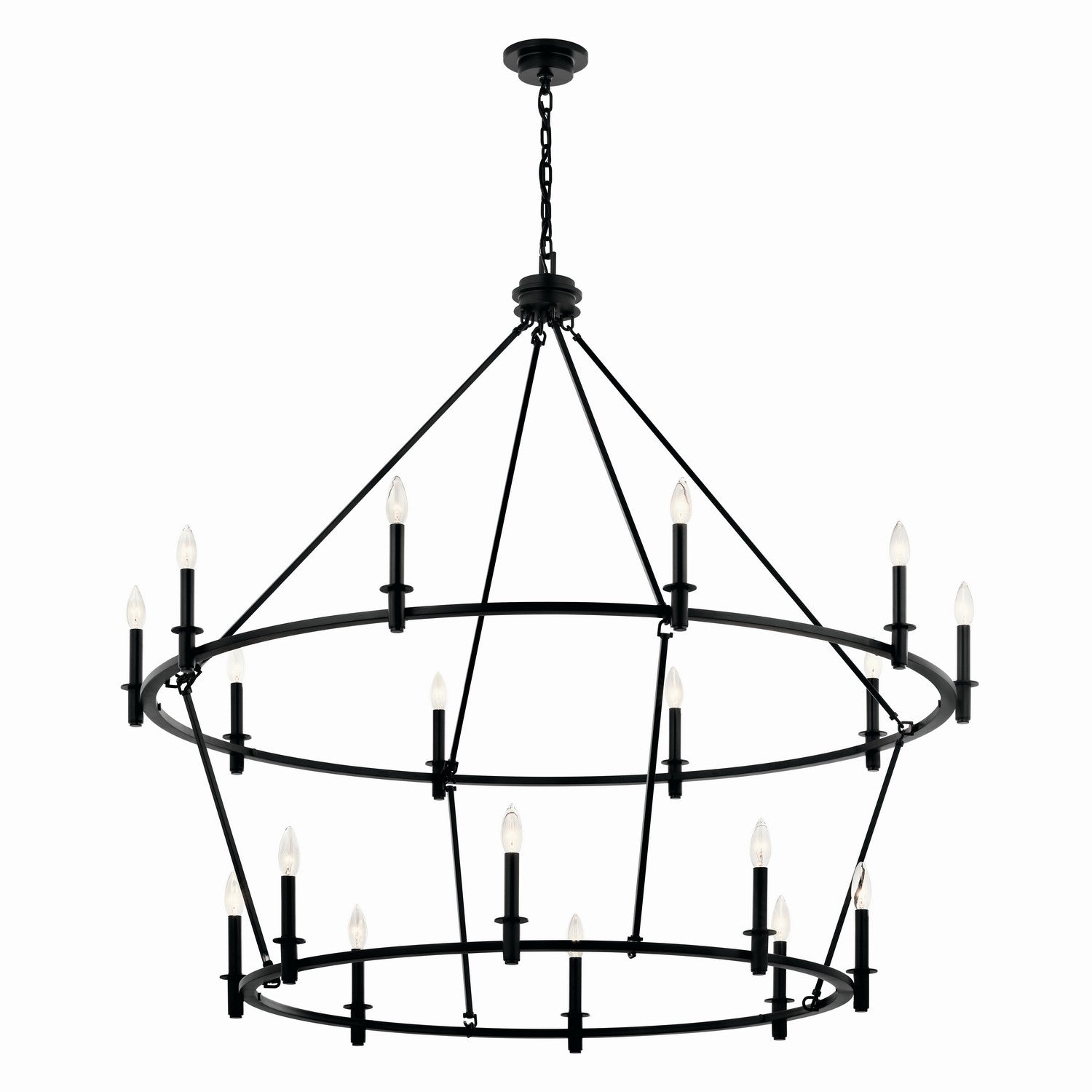 KICHLER 52708BK Carrick 54.25 Inch 18 Light 2-Tier Chandelier In Black