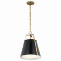 KICHLER 52710BK Etcher 13 Inch 1 Light Pendant With Etched Painted White Glass Diffuser In Black And Champagne Bronze