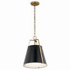 KICHLER 52710BK Etcher 13 Inch 1 Light Pendant With Etched Painted White Glass Diffuser In Black And Champagne Bronze