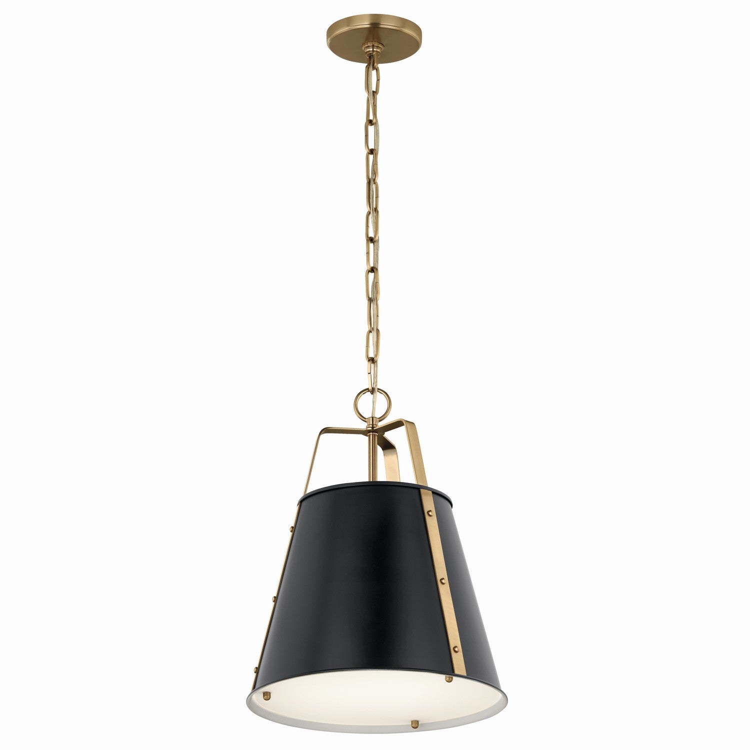 KICHLER 52710BK Etcher 13 Inch 1 Light Pendant With Etched Painted White Glass Diffuser In Black And Champagne Bronze