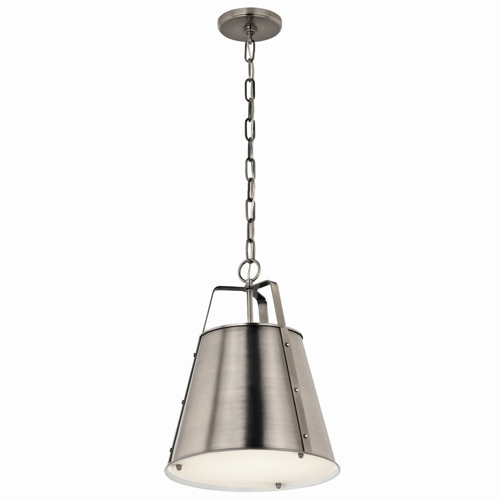 KICHLER 52710CLP Etcher 13 Inch 1 Light Pendant With Etched Painted White Glass Diffuser In Classic Pewter
