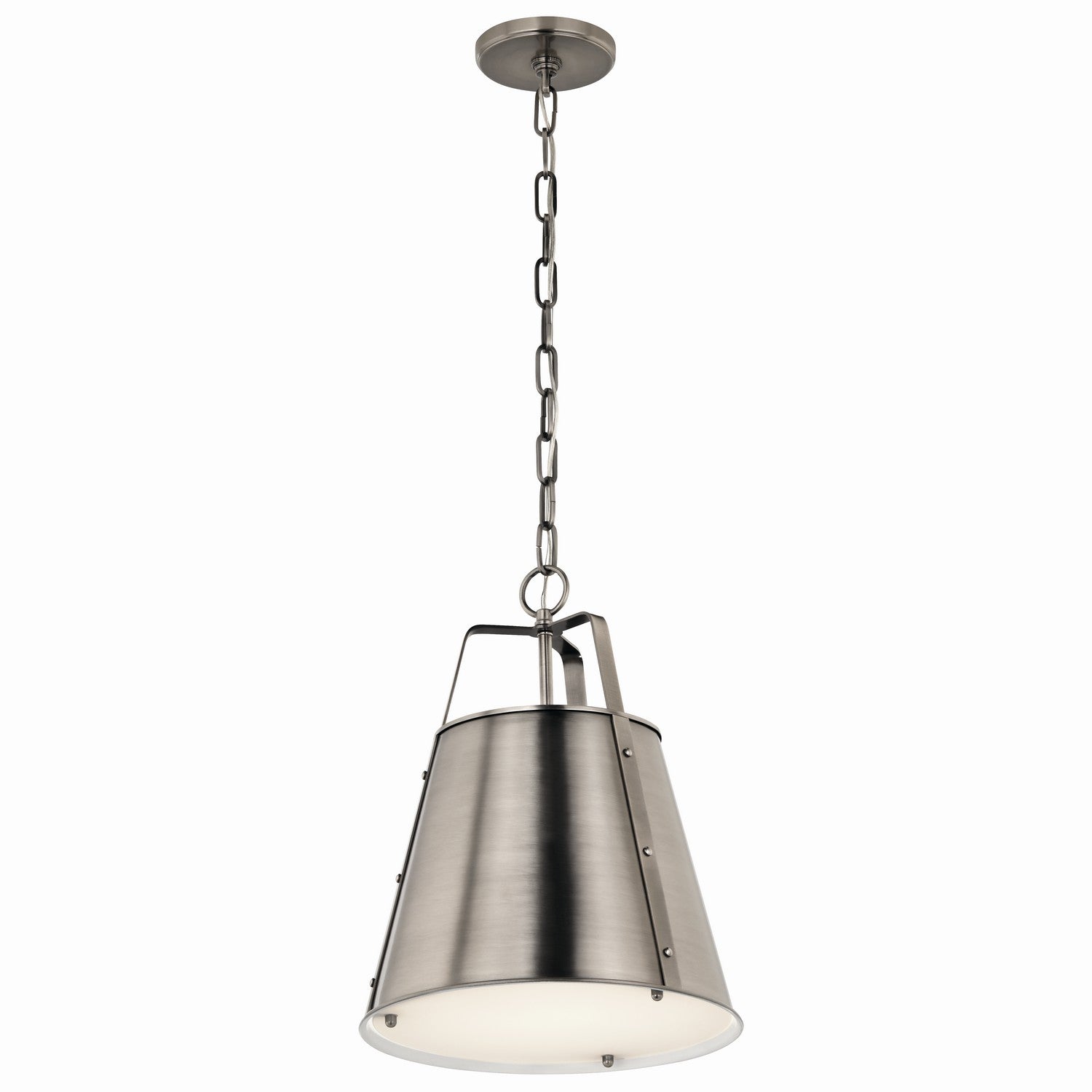 KICHLER 52710CLP Etcher 13 Inch 1 Light Pendant With Etched Painted White Glass Diffuser In Classic Pewter