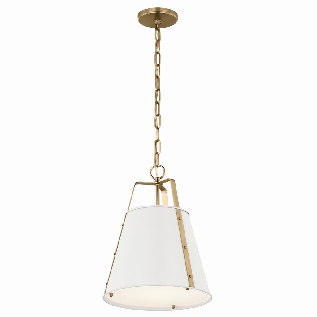 KICHLER 52710WH Etcher 13 Inch 1 Light Pendant With Etched Painted White Glass Diffuser In White And Champagne Bronze