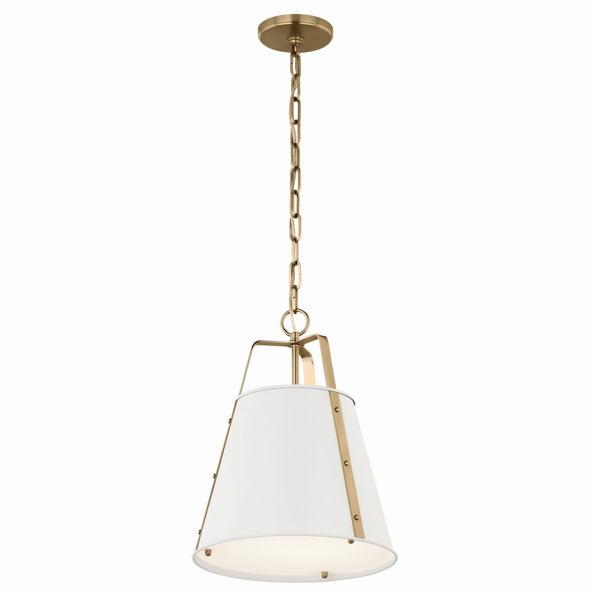 KICHLER 52710WH Etcher 13 Inch 1 Light Pendant With Etched Painted White Glass Diffuser In White And Champagne Bronze