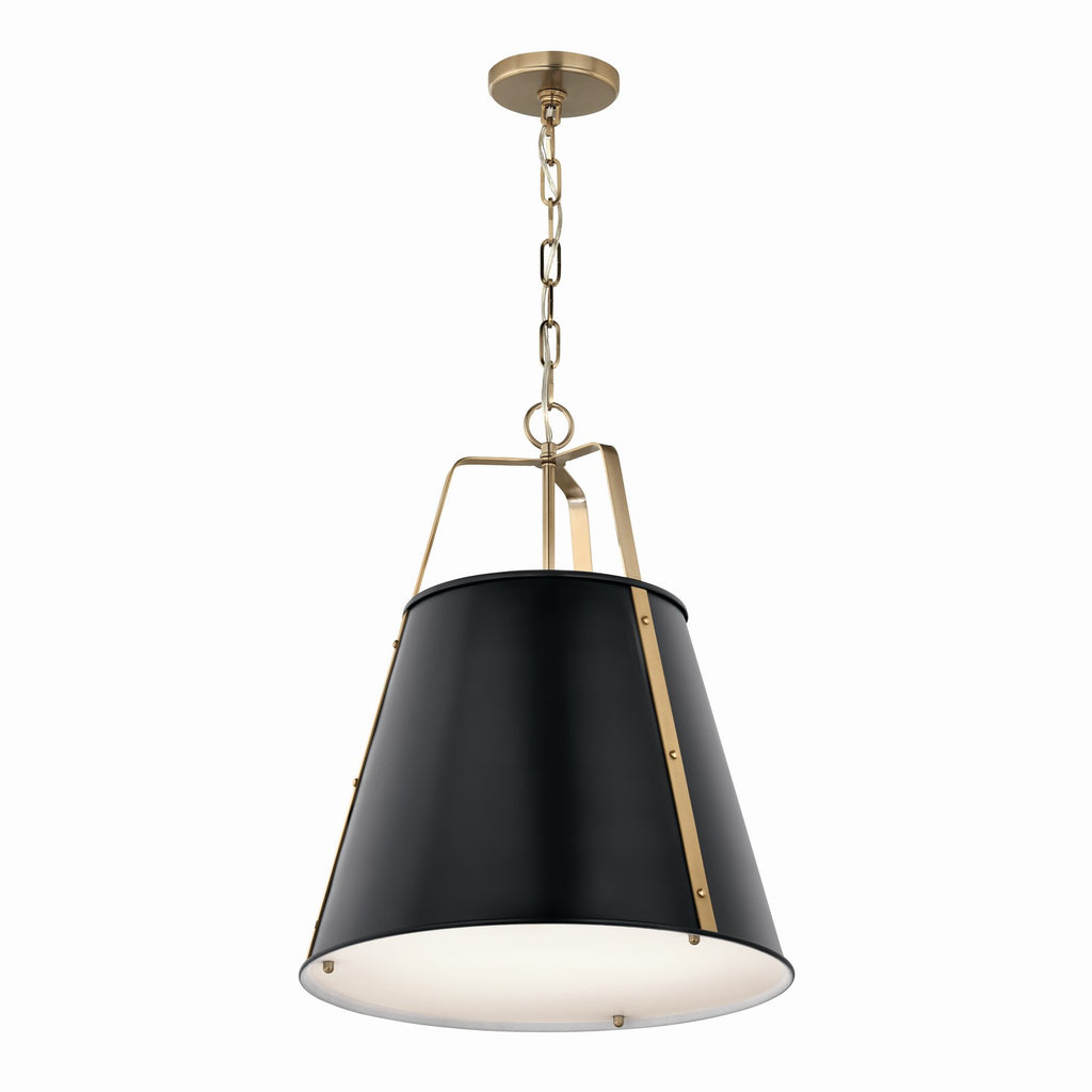 KICHLER 52711BK Etcher 18 Inch 2 Light Pendant With Etched Painted White Glass Diffuser In Black And Champagne Bronze