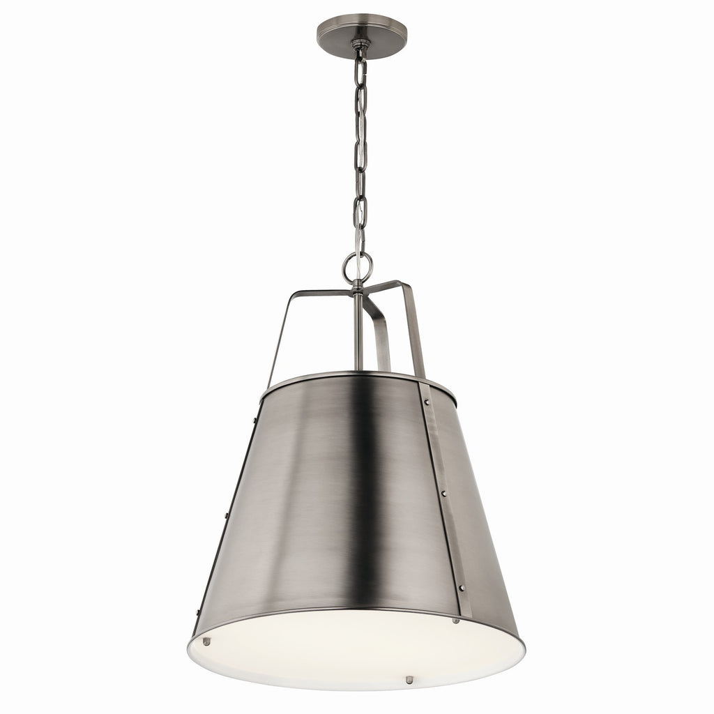 KICHLER 52711CLP Etcher 18 Inch 2 Light Pendant With Etched Painted White Glass Diffuser In Classic Pewter