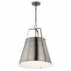 KICHLER 52711CLP Etcher 18 Inch 2 Light Pendant With Etched Painted White Glass Diffuser In Classic Pewter