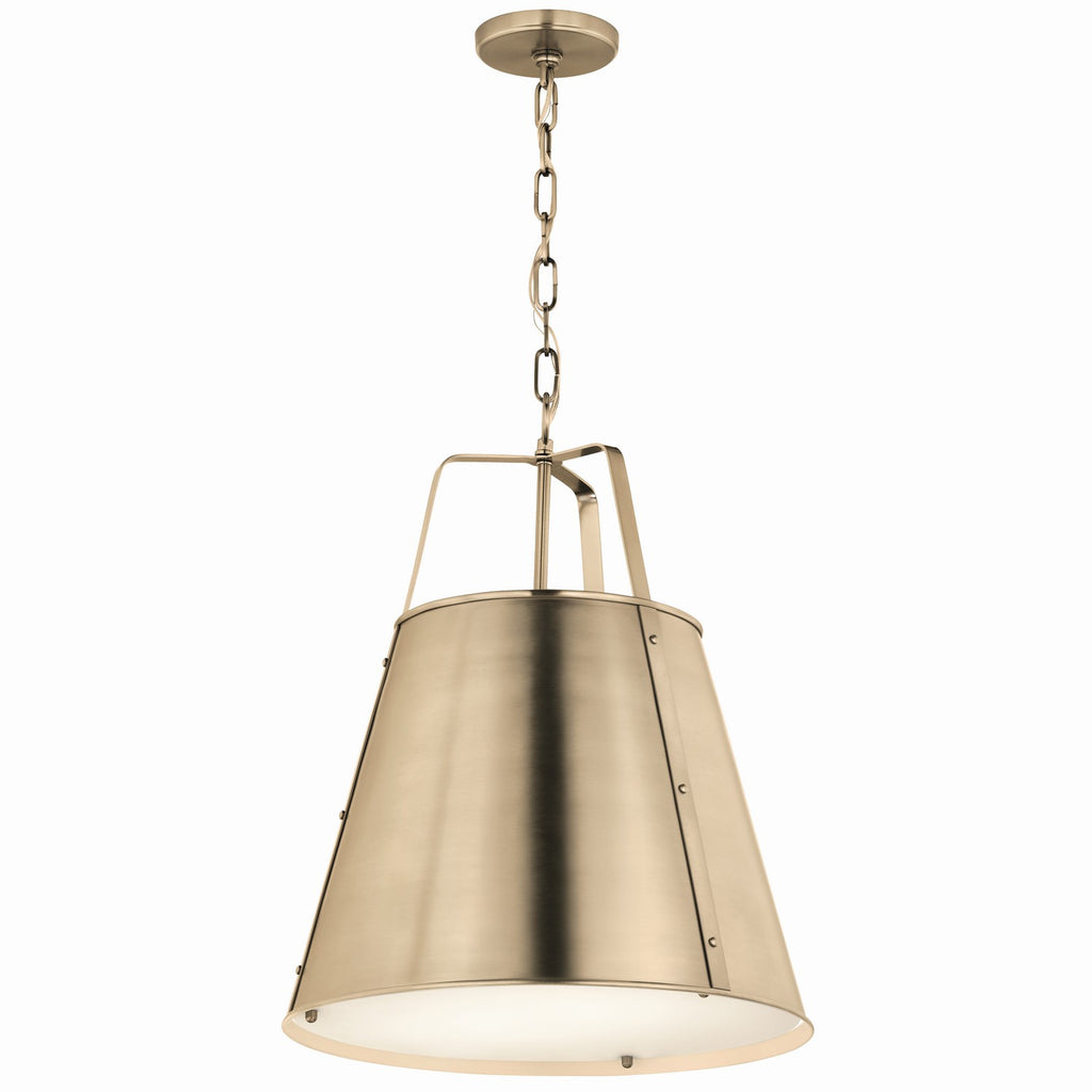 KICHLER 52711CPZ Etcher 18 Inch 2 Light Pendant With Etched Painted White Glass Diffuser In Champagne Bronze