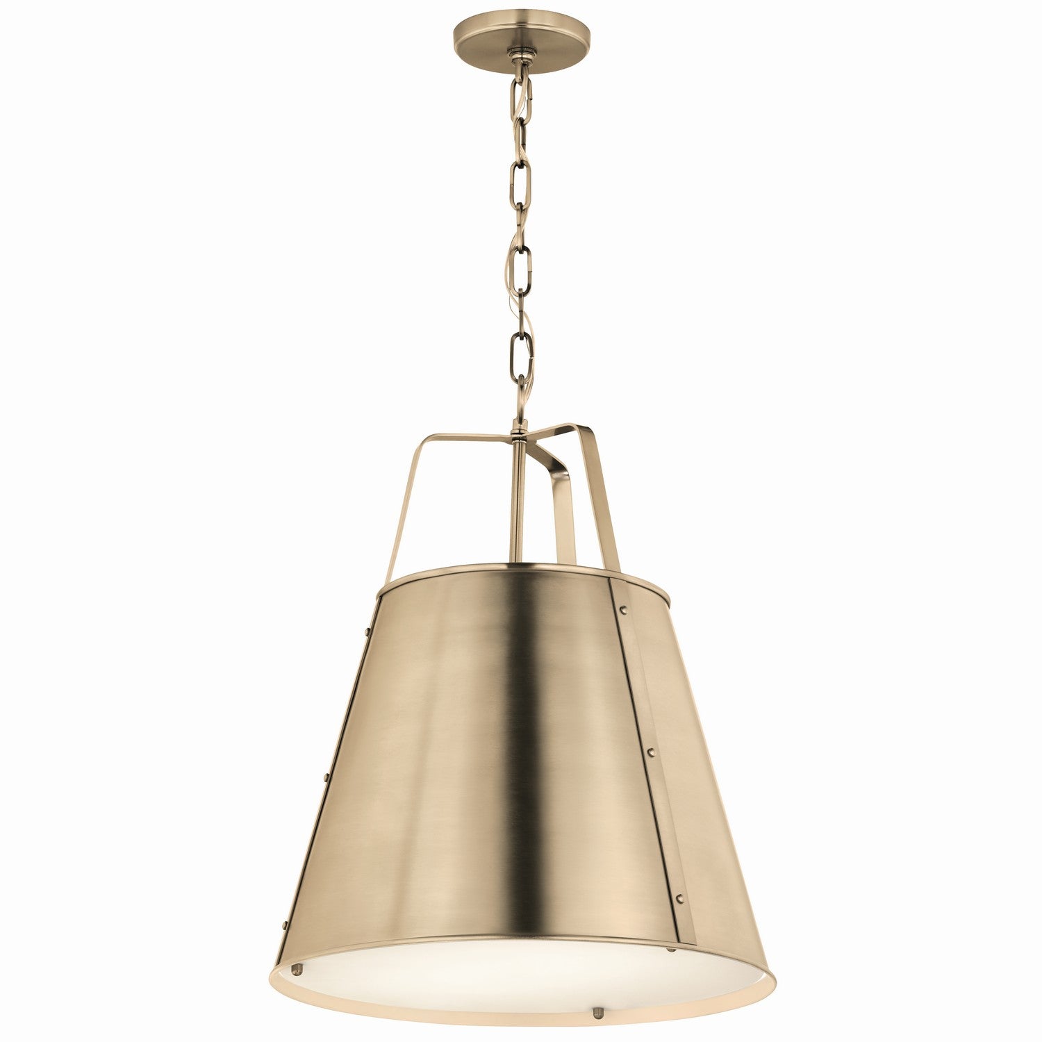 KICHLER 52711CPZ Etcher 18 Inch 2 Light Pendant With Etched Painted White Glass Diffuser In Champagne Bronze