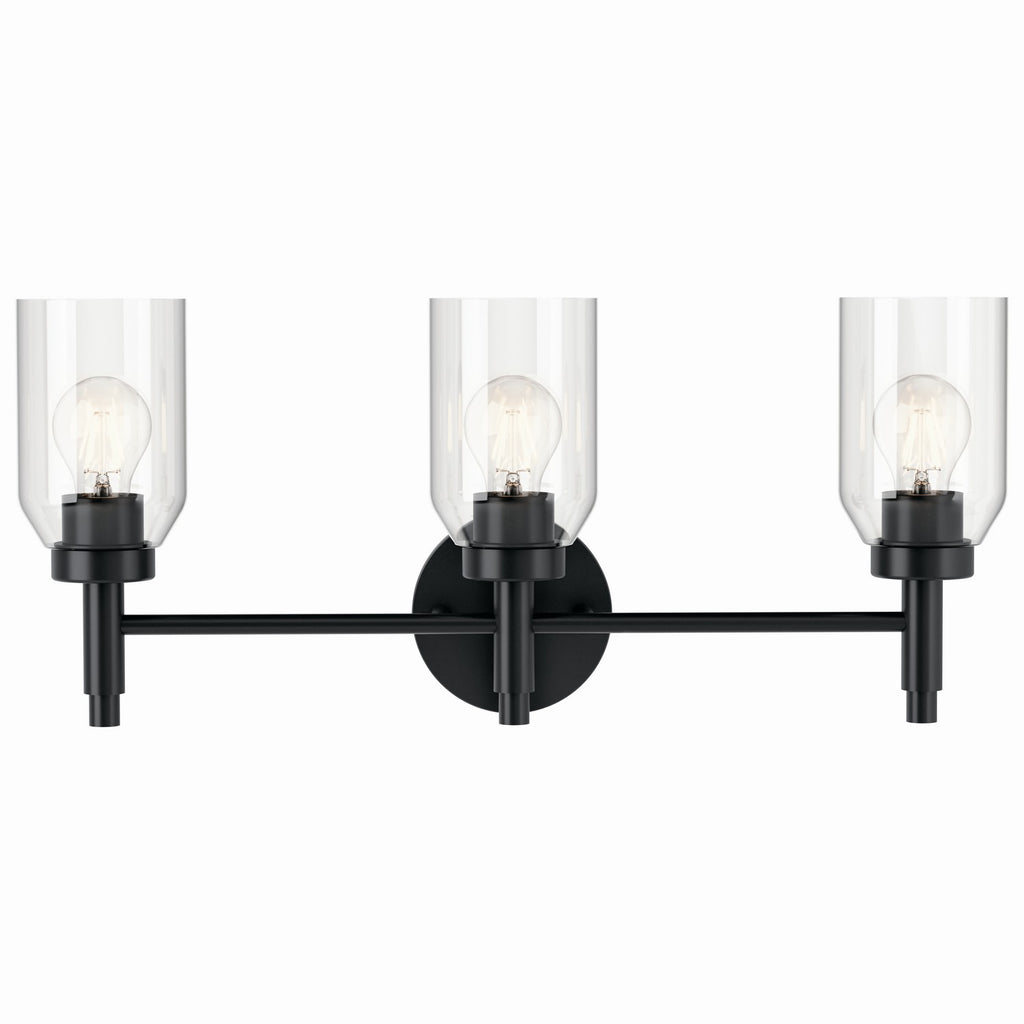 KICHLER 55185BK Madden 24 Inch 3 Light Vanity With Clear Glass In Black